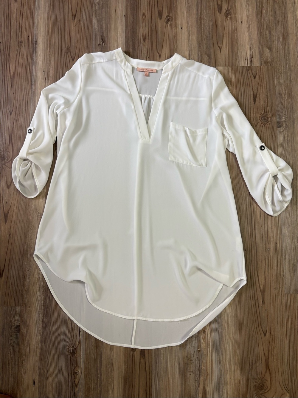 Gibson Latimer Cream Split-Neck Roll-Tab Sleeve Tunic